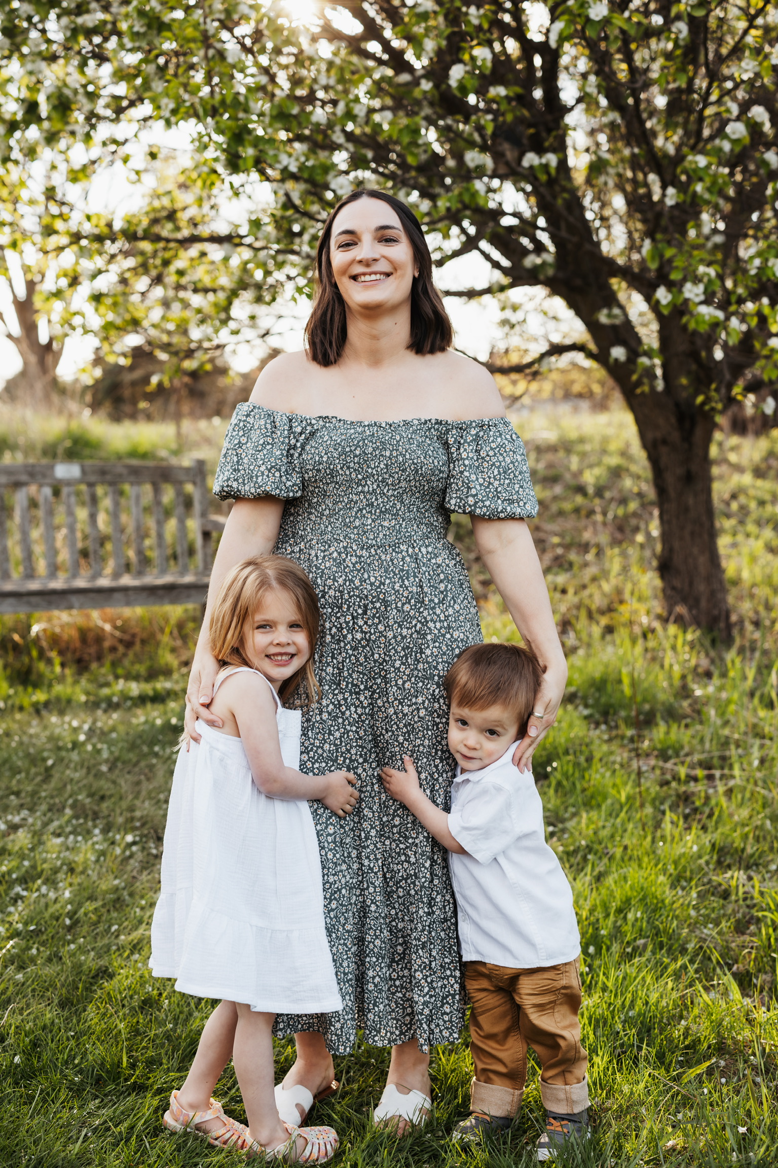 Spring maternity photography Appleton WI outdoor orchard